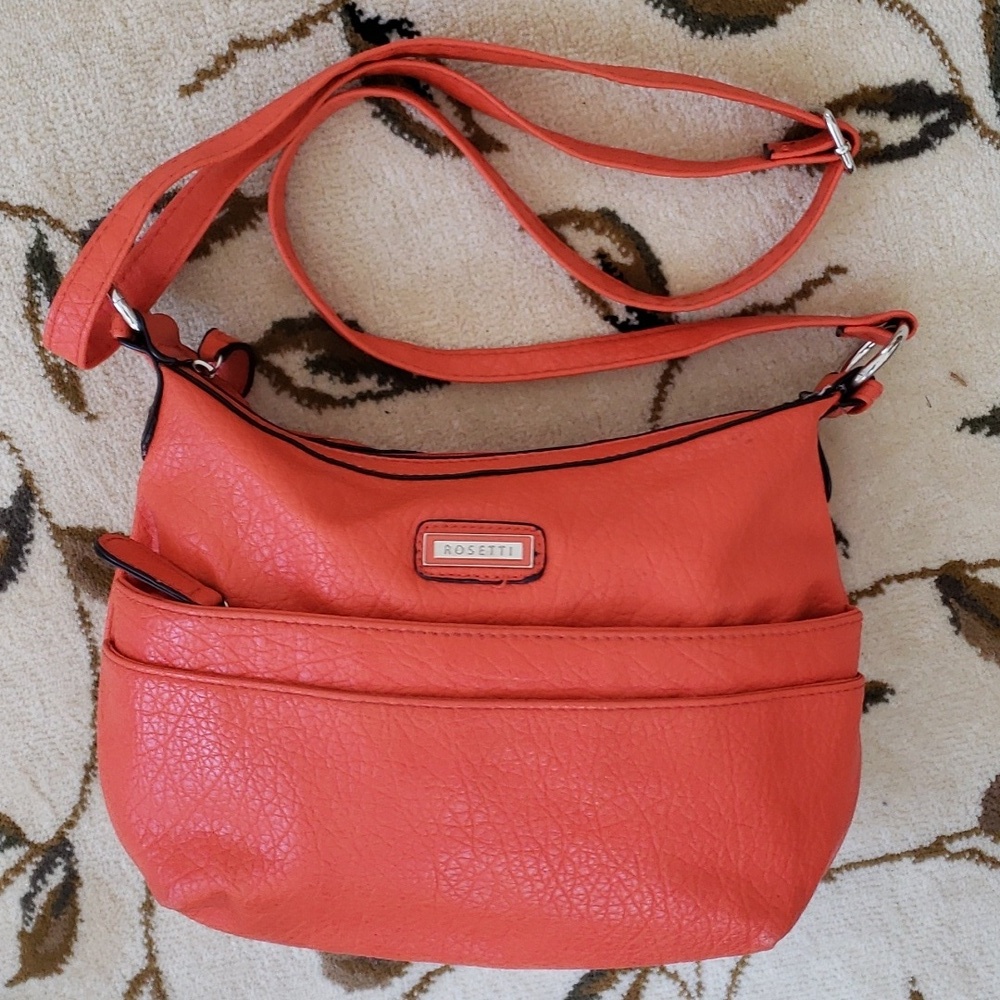 Rosetti Clara Triple Play Crossbody Bag, Faux Pebbled Leather, Orange, Midsize